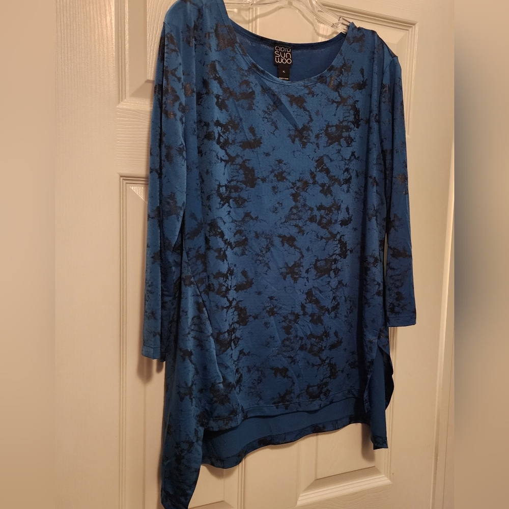 Clara Sun Woo ~ Foil Knit Tunic • Hi-Low Parachute Hem w/Side Vents • XL